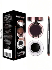 1 pieza 2 en 1 de larga duración impermeable Polvo para cejas & gel con Cepillo - Negro - Ver 2