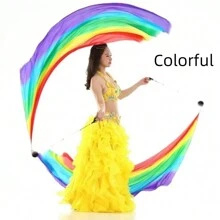 1 件丝绸面纱 + 1 个波伊球 女士肚皮舞丝绸面纱波伊彩带舞台道具彩色旗帜 - 彩色 - 查看 8