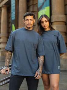 Oversized Plain Turtleneck T-Shirt Basic Men's Streetwear Unisex - 灰色 - 查看 3