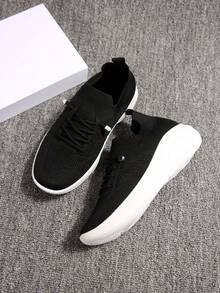 Giày thể thao đế dày thoáng khí, buộc dây màu trơn cho nữ, giày đen - màu đen - Xem 4