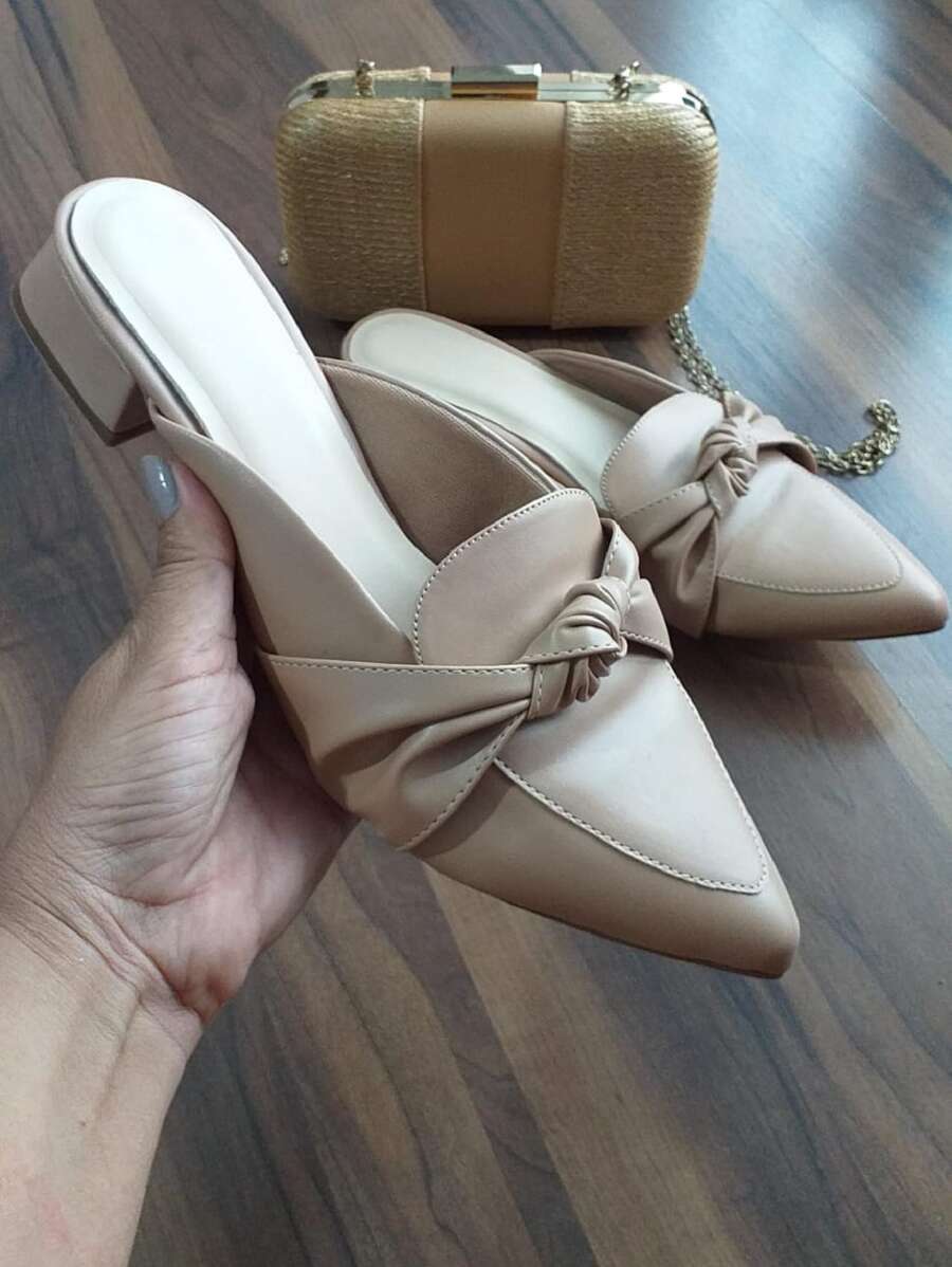 Mule Heel Pointed Toe Modern Women's Sandal Fashion Comfort Moccasin Nozinho - Màu be - Xem 1
