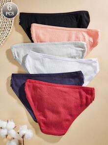 6 Pcs Multicolored Lace Comfortable, Breathable, Simple Mid Waist Women's Triangle Pants - Multicolor - View 2