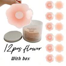 12 件套女士乳头贴套装 - 粘性硅胶乳头贴、可重复使用透气硅胶乳头贴、无肩带隐形自粘式防凸乳头贴垫、无痕自粘式蛋糕乳头贴、女士内衣及内衣配件