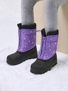 Boys Girls Mid Calf Snow Boots Cold Weather Insulated Waterproof Winter For Little/Big Kid Ski,Thick & Warm,Outdoor Play - 紫色 - 查看 2