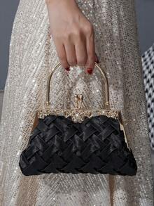 Túi xách họa tiết thanh lịch màu đen, ví cầm tay dệt tay cho nữ, túi xách dự tiệc/sự kiện cao cấp - màu đen - Xem 2