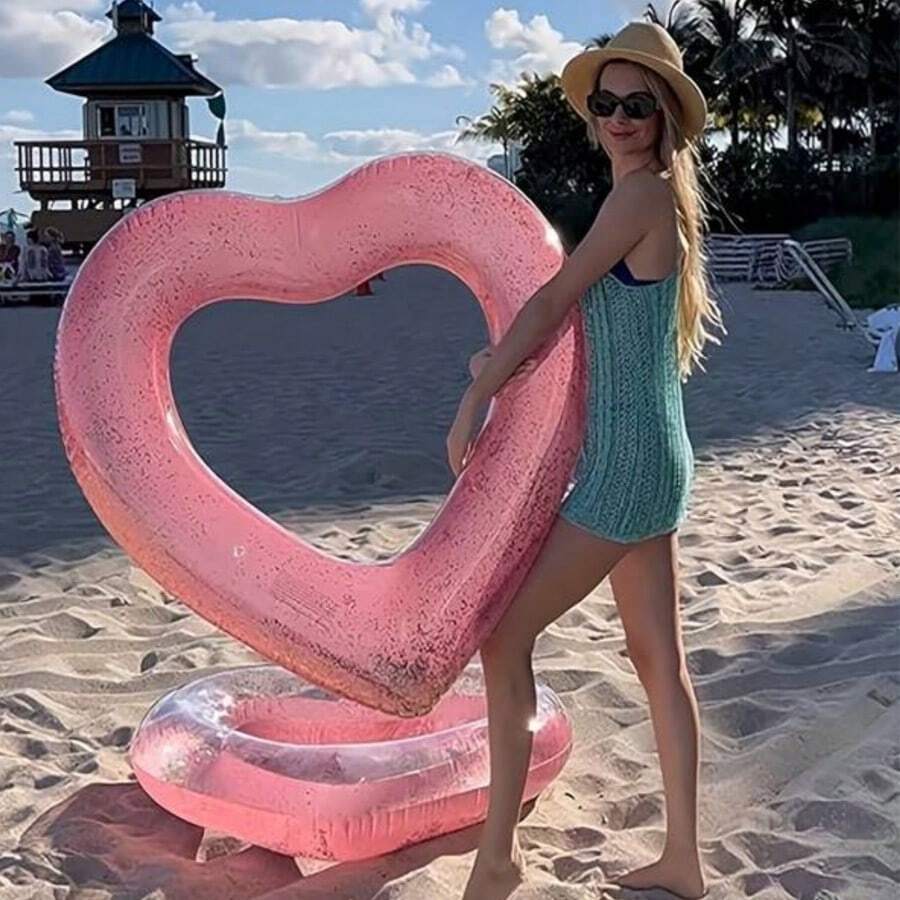 1 件粉色 PVC 心形充气浮水池浮圈 - 粉色 - 查看 1