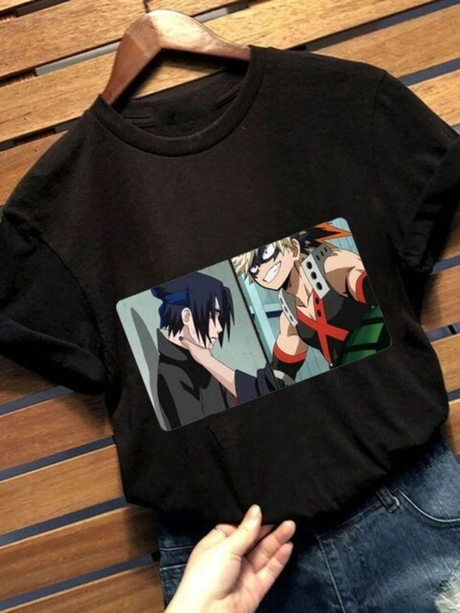 Anime T-Shirt Katsuki Bakugou Sasuke Uchiha Unisex 100% Cotton Streetwear Launch Shipping Various Colors!! - 黑色 - 查看 1