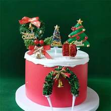 圣诞蛋糕装饰套装，节日蛋糕和纸杯蛋糕装饰，配有花环、圣诞树、蝴蝶结和圣诞快乐标志，耐用的塑料节日蛋糕装饰套件，适合家庭烘焙 - 通用节日吸引力，无需电力，无羽毛圣诞节圣诞装饰圣诞装饰品圣诞礼物 - 彩色 - 查看 11