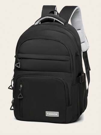 Bear Charm Dekoration Stor kapacitet Casual Fashion Ryggsäck, Enfärgad skolväska, Stor kapacitet dragkedja Enkel skolväska, Söt student skolväska, Lämplig för flickor dagligen, skola och utflyktsanvändning