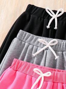 Tween Girls' 3pcs Set: Front Tie Letter & Number Printed Sports Pants - Multicolor - View 4