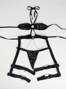 Three-Piece Women's Sexy Underwear Sexy Strap Chain Splicing Fierce And Wild Underwear Set
