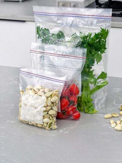 65个食品储存容器，双肋密封保鲜袋，透明塑料袋，厨房收纳整理，冰箱整理器，可重复使用的自封袋，食品运输和储存密封袋，旅行收纳套装，衣物分类配件，透明化妆品收纳袋，房间装饰厨房用具，烘焙配件，适用于户外厨房、野餐、露营、学校宿舍收纳配件，储存蔬菜、水果、面包、坚果、肉类、牙膏、牙刷、内衣、袜子、珠宝、杂物和小物品