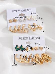 12pcs Fashionable And Simplified Faux Pearl & Rhinestone & Oil Drop Detail Geometric Metallic Earrings For Women's Holiday, Party And Daily Wear - One size fits all - View 11