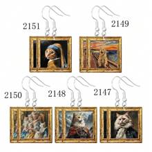 1 Pair Acrylic Cat Oil Painting Style 2D Cute & Funny Earrings