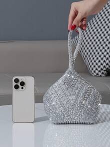 水钻装饰鸡尾酒手拿包，女士不对称造型派对钱包，派对优雅晚宴手提包 - 銀色 - 查看 6
