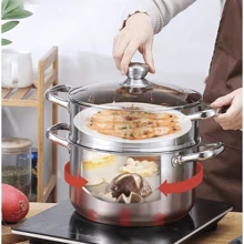 1个不锈钢蒸锅，多功能蒸锅带盖，适用于电磁炉、燃气灶和电炉，厨房用具，厨房工具，厨房配件，家用厨房用品 - 銀色 - 查看 8