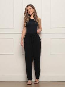 Femina Social Slim High Waist Pants With Pocket - Black and White - View 1