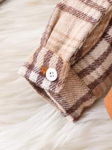 2pcs/Set Baby Boys Color Block Hooded Plaid Long Sleeve Bodysuit + Ripped Long Pants - Brown - View 6