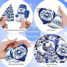 10/20 Stück Holz Weihnachtsdekoration, blau & weiß Porzellan Hängedekoration - Vögel, Bäume, Schneeflocken, Hirsche, für Weihnachtsbaum, Heim- und Raumdekoration im Winter