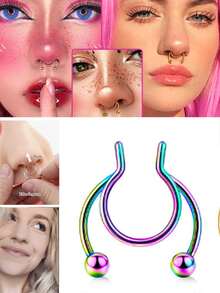 1 件装欧美医用级不锈钢身体穿孔鼻环/鼻夹，人造鼻中隔穿孔首饰 - 球款鼻夾 - 查看 4