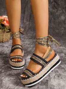 2024 New Women Summer Sandals Platform Wedge Rope Tied Sole