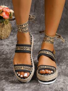 2024 New Women Summer Sandals Platform Wedge Rope Tied Sole