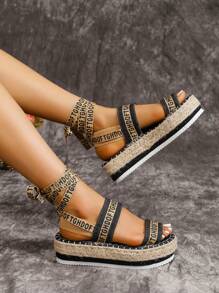 2024 New Women Summer Sandals Platform Wedge Rope Tied Sole