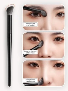 1 pieza Brocha kabuki angulada para sombra de nariz, herramienta de maquillaje para rostro, nariz, sombra de ojos y mezcla de cosméticos - Gris - Ver 1