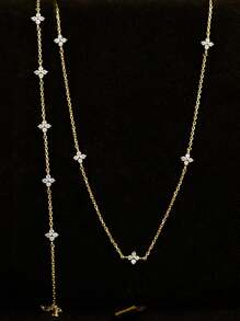 GAGAFEEL 1 Pc Simple S925 Sterling Silver Flower Full Sky Star Zirconia Necklace Collarbone Chain Gift For Women Daily Wear - Gold - View 6