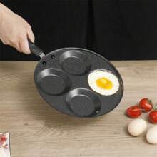 1pc 7 Hole Non-Stick Round Egg Frying Pan, Chicken Wing Frying Skillet, Griddle Pancake, Egg Patty, Breakfast Flat Pan Seafood Boil - Black - View 5