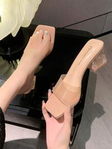 Tacones Altos Punta Cuadrada Tacón Grueso Sandalias con Punta Abierta Sandalias de Tacón Alto a la Moda Elegantes Zapatos de Mujer con Diseño de Cristal Adecuados para Fiestas,tacones altos con punta abierta - Rosa - Ver 2