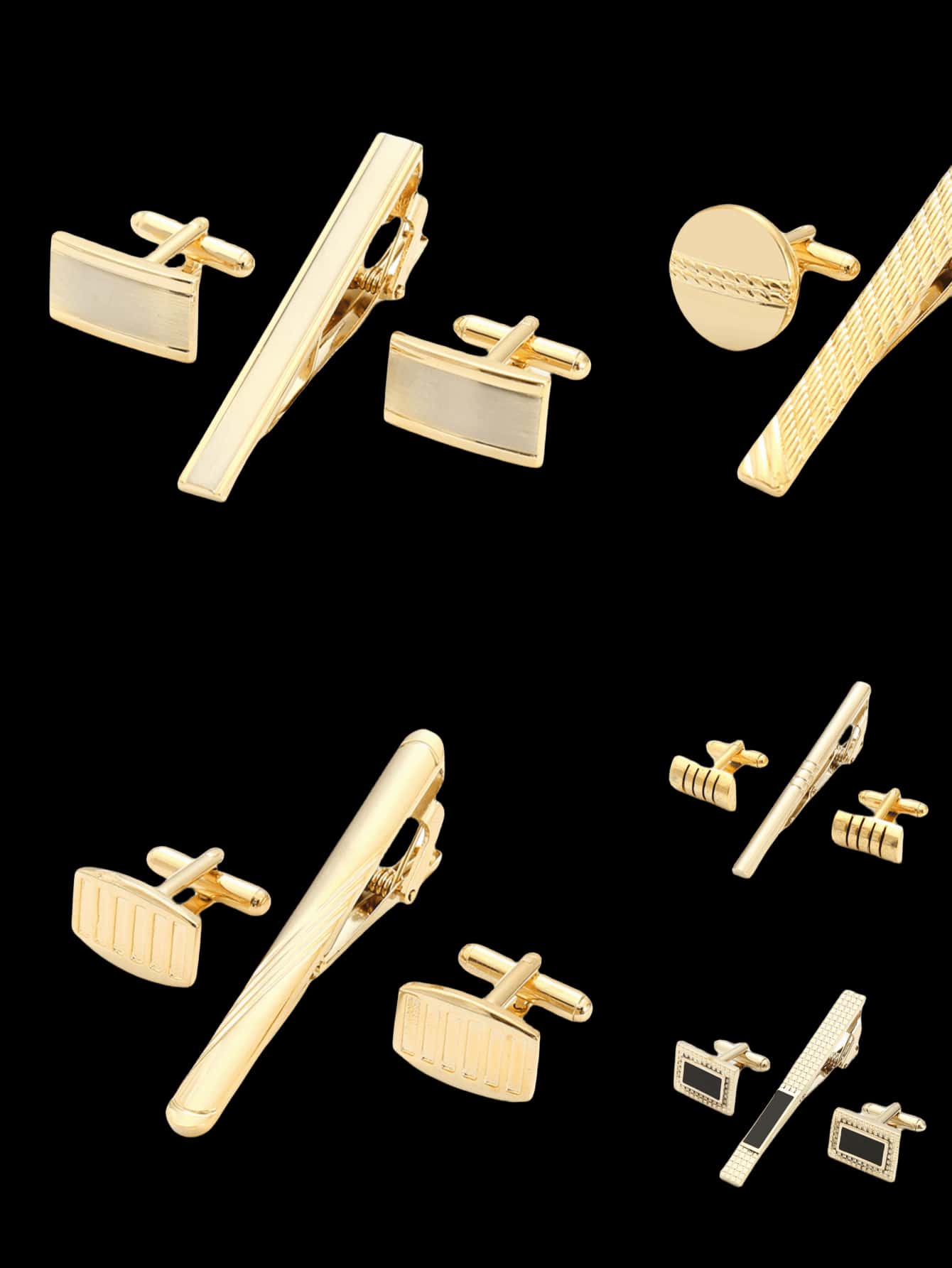 1套哑光金色商务领带夹和袖扣套装，成熟百搭时尚，适合男士商务装