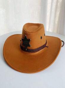 Pălărie de soare occidentală, accesorii stea cu șase colțuri din bronz, pălărie de cowboy vintage de vest, pălărie moale, pălărie de petrecere în aer liber, pălărie de cowboy de bar 1 bucată Halloween
