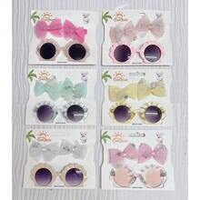 2Pcs/Set Seaside Bows Headwear Hair Tie For Baby Girls Lovely Cat Shape Sunglasses Elastic Nylon HeadBand Fashion Accessories - Nhiều màu - Xem 4