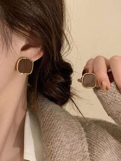 1 par de pendientes vintage cuadrados de moda de alta calidad y sencillos para uso diario para mujeres en otoño e invierno