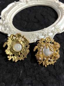 Pendientes de botón con flor vintage multicapa exagerada de perlas falsas de estilo barroco retro y de alta gama, adecuados para uso diario y de fiesta, regalo para el Día de San Valentín, Madre, Día de la Madre