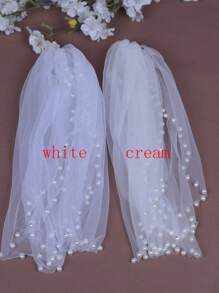 1对新娘礼服吊带披肩，5种颜色可选，短款珍珠雪纺肩部装饰，带安全别针，新娘婚礼肩部配饰 - 雙肩披肩 - 查看 4