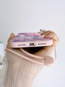 1 pezzo Custodia per telefono con bordo opaco, motivo marmorizzato rosa affumicato e fiori di ciliegio, compatibile con Apple / VIVO