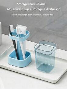1pc Deluxe Clear Plastic Toothbrush Holder & Rinse Cup - Adjustable Height, Multi-Function Bathroom Storage Organizer Suitable For Couples, Perfect For Students - No Battery Required - Multicolor - View 5