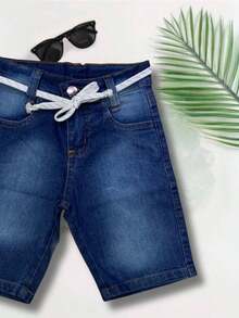 Shorts jeans de meninos Bermuda com cordão e regulador interno