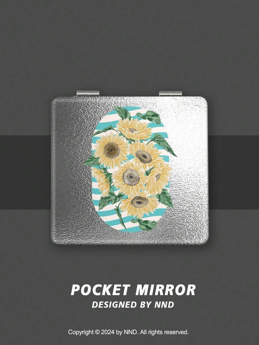 1 件花卉图案折叠式小镜子，轻巧便携的不锈钢手镜，采用时尚的银色皮革涂层，适合日常使用、聚会、旅行、礼物 - 彩色 - 查看 1