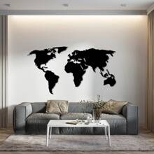 Hollow Decorative Frame World Map Black MDF Wall Sculpture - Negro - Ver 2