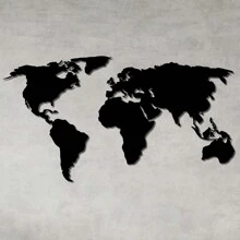 Hollow Decorative Frame World Map Black MDF Wall Sculpture - Negro - Ver 1