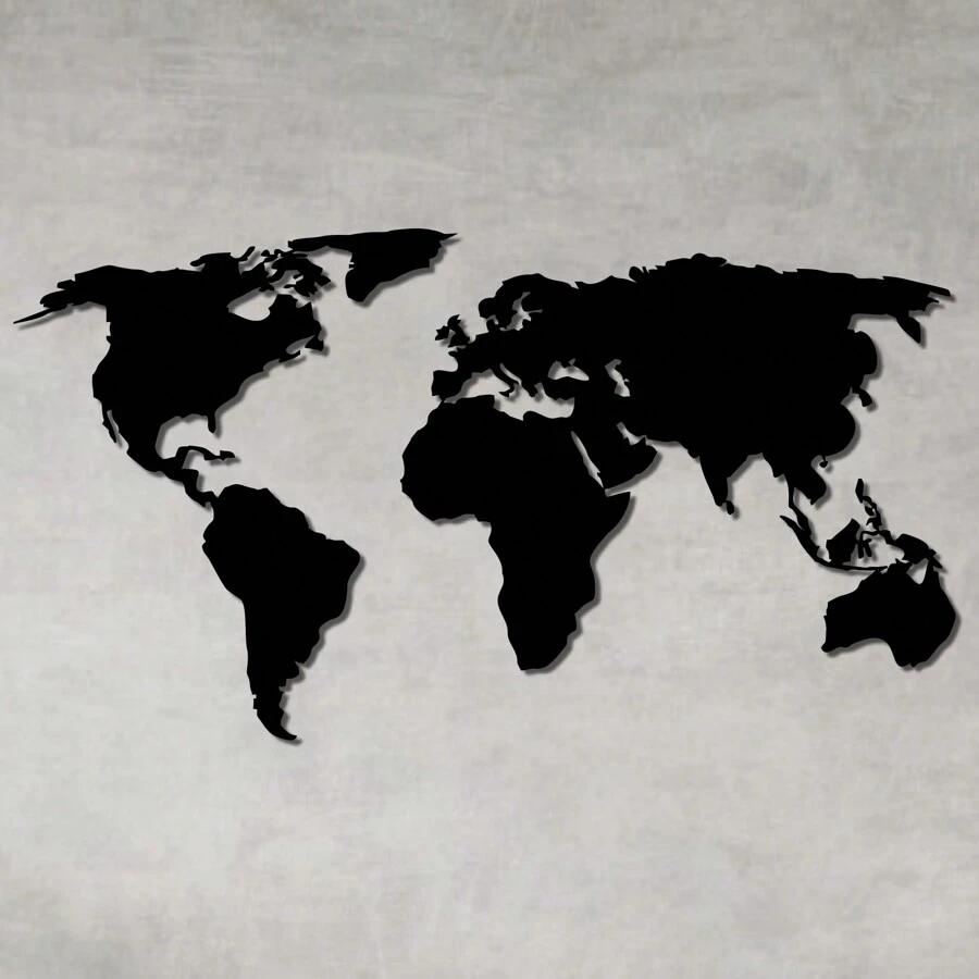 Hollow Decorative Frame World Map Black MDF Wall Sculpture - màu đen - Xem 1