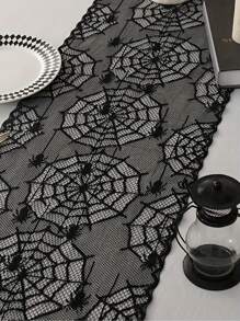 1pc Zwart Kanten Overlay Tafelblad Collectie Gotisch Halloween Decor, Spooky Spider Web Ghoul Handtafelkleed Voor Keuken- en Eetkamerdecoratie, Halloweenfeest en Seizoensgebonden Huisdecoratie