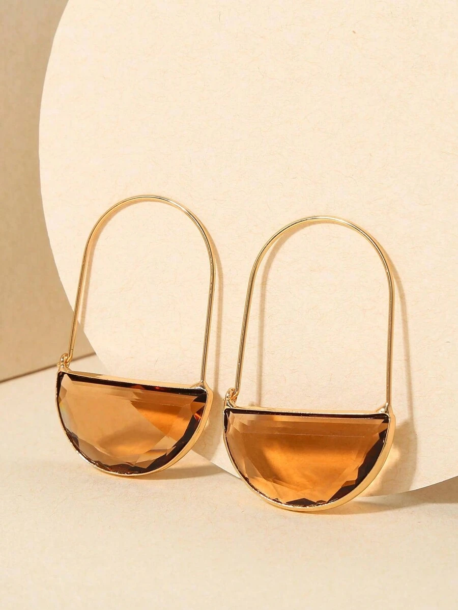 1 Pair Copper Inlaid Glass Earrings - Coffee - View 1