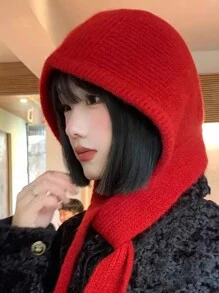 1 Máy Tính Nữ Đan Dày Balo Mũ & Bộ Khăn Quàng Cổ, Màu Đỏ, Ấm Áp & Chống Gió, thiết Kế Unisex Cho Mùa Thu/Mùa Đông - Nhiều màu - Xem 9