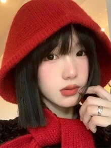 1 Máy Tính Nữ Đan Dày Balo Mũ & Bộ Khăn Quàng Cổ, Màu Đỏ, Ấm Áp & Chống Gió, thiết Kế Unisex Cho Mùa Thu/Mùa Đông - Nhiều màu - Xem 3