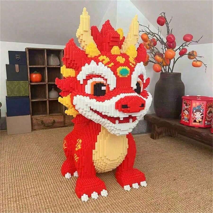3000 piezas/set Estilo chino Qilin súper grande, bloques de construcción de dinosaurios, rompecabezas 3D de partículas pequeñas, juego de bloques de montaje con tema animal para decoración interior, adecuado para regalo de cumpleaños/Año Nuevo/regreso a la escuela/adorno de alta dificultad, decoración perfecta del hogar - Multicolor - Ver 1
