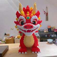 3000 piezas/set Estilo chino Qilin súper grande, bloques de construcción de dinosaurios, rompecabezas 3D de partículas pequeñas, juego de bloques de montaje con tema animal para decoración interior, adecuado para regalo de cumpleaños/Año Nuevo/regreso a la escuela/adorno de alta dificultad, decoración perfecta del hogar - Multicolor - Ver 4